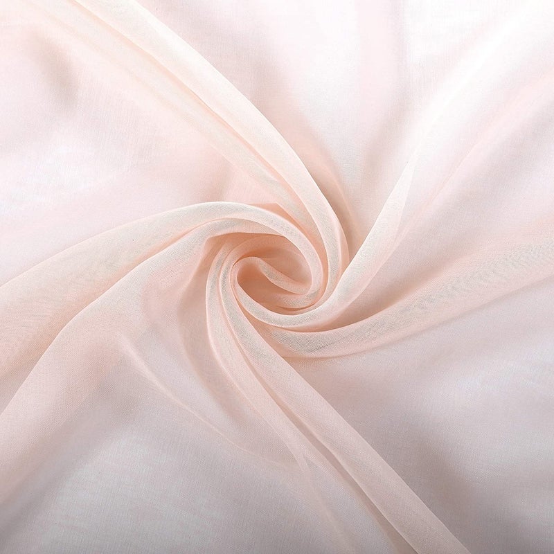 MISS SELECTEX Linen Look Pom Pom Tasseled Sheer Curtains - Rod Pocket Voile Semi-Sheer Curtains for Living and Bedroom, Set of 2 Curtain Panels (52 x 72 inch, Blush) - Image 2